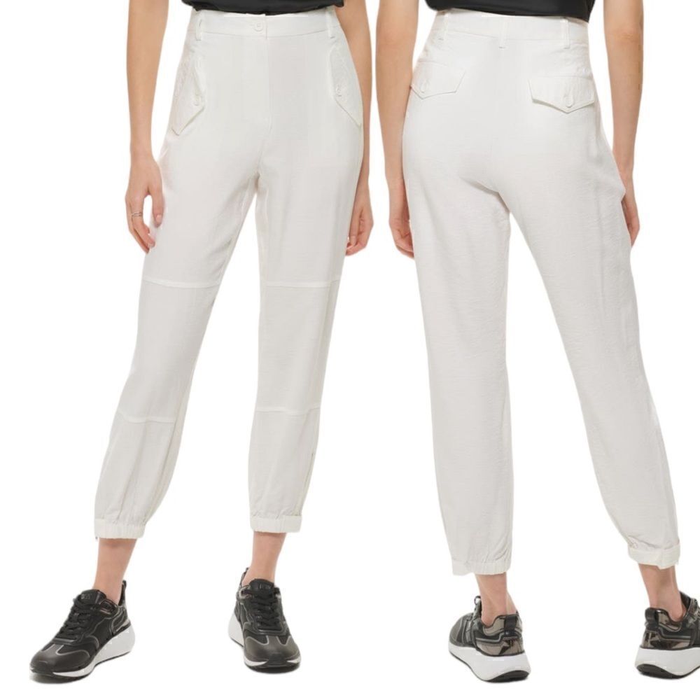 DKNY Women’s Zip Cuff Woven Joggers in the Size 12 in Ivory Color